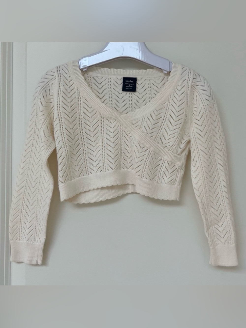 Baby Gap Girls Ivory Knit Wrap Cropped Sweater - Perfect for Layering 3Y